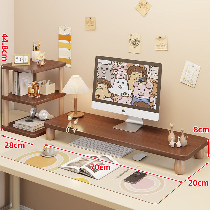 Low-Profile Ergonomic Wooden Desktop Monitor Lift with Under-Shelf Keyboard Storage