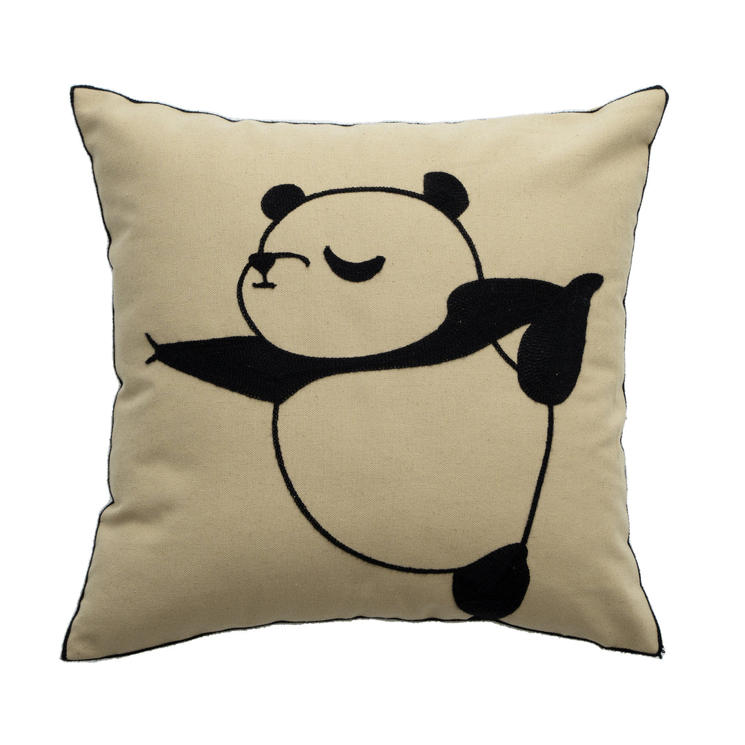 Cotton decorative pillow with raised dog tuft embroidery and contrasting piping