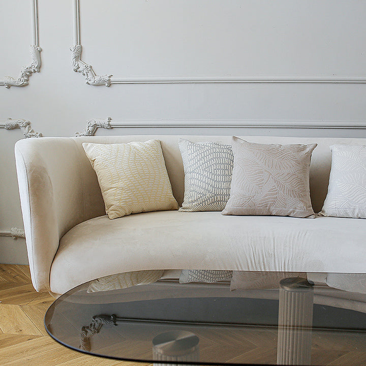 Square sofa decorative cushion with fine woven relief structure and central circle ornament