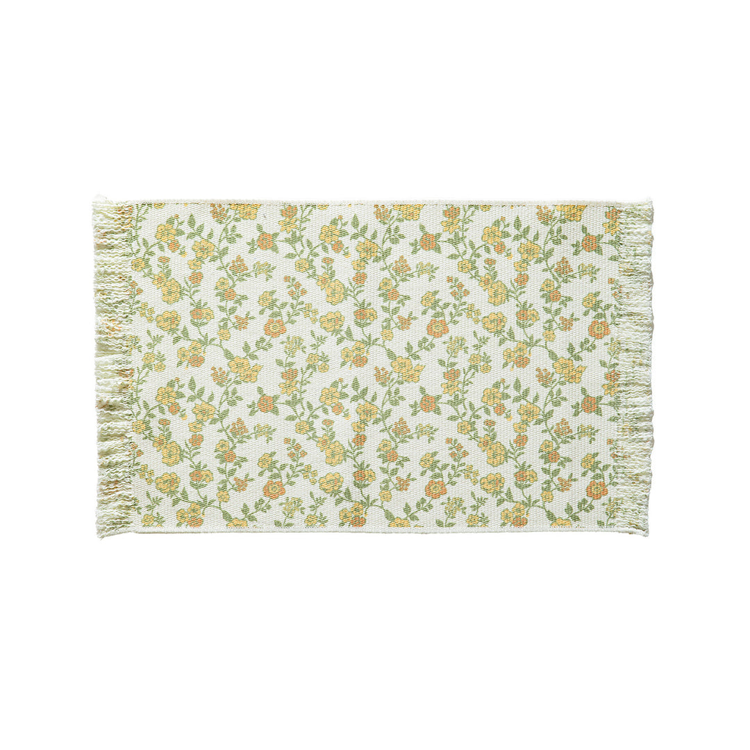 Woven table runner in vintage floral jacquard with fringes
