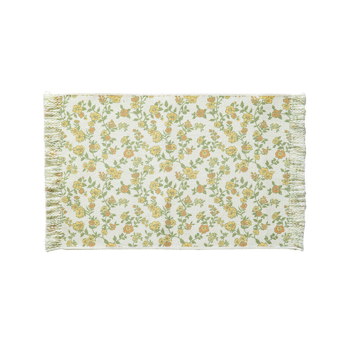 Woven table runner in vintage floral jacquard with fringes