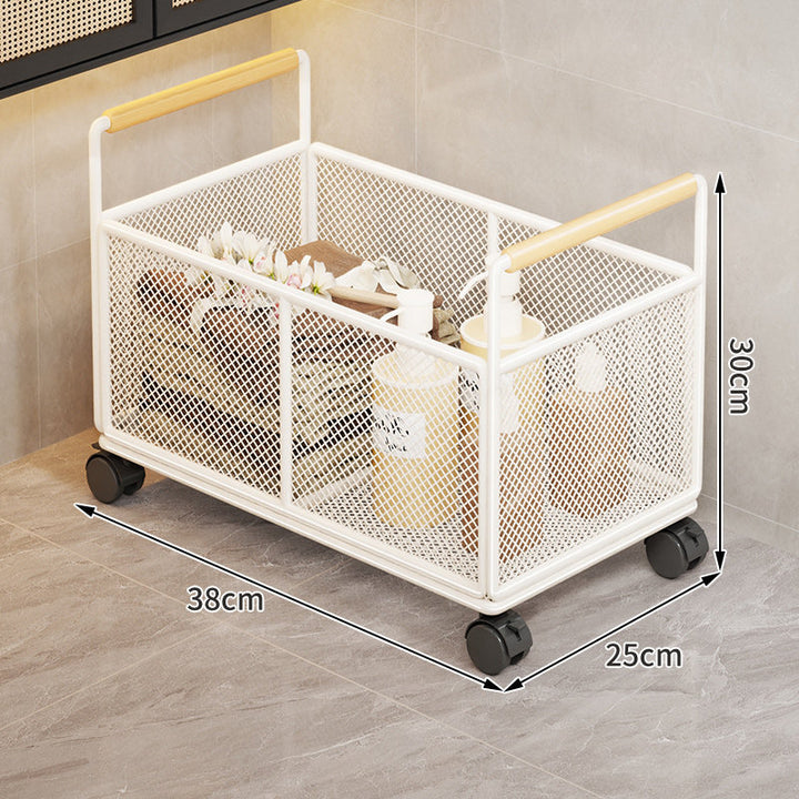 Mesh Metal Storage Organizer Basket with Wooden Grip Handles