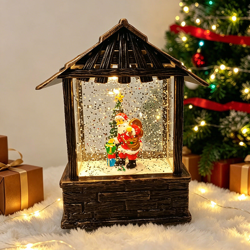 Christmas lantern with snow globe and LED lighting