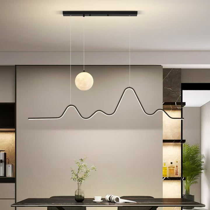 Contemporary Wave LED Pendant Light with Moon Globe Accent