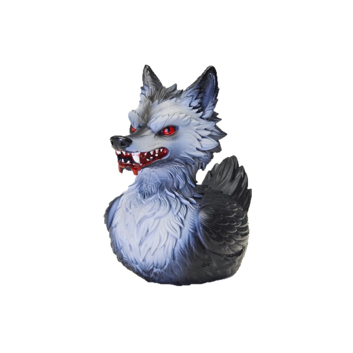 Creepy rubber duck with wolf design