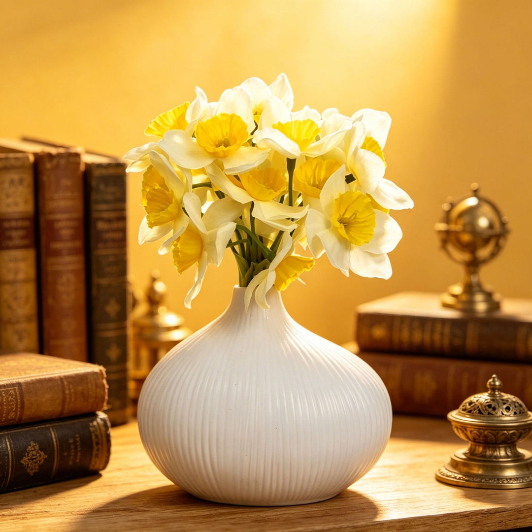 Elegant Ribbed Decorative Ceramic Vase