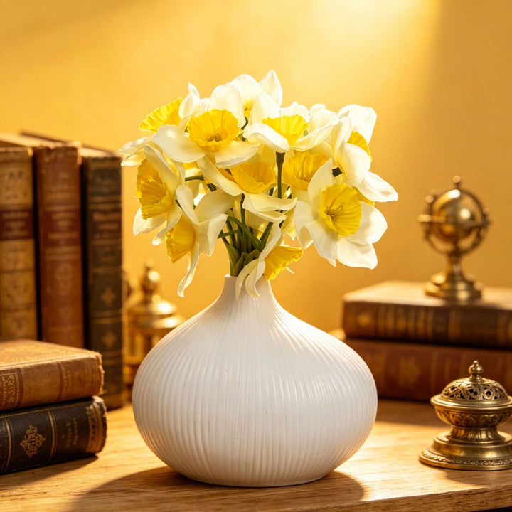Elegant Ribbed Decorative Ceramic Vase