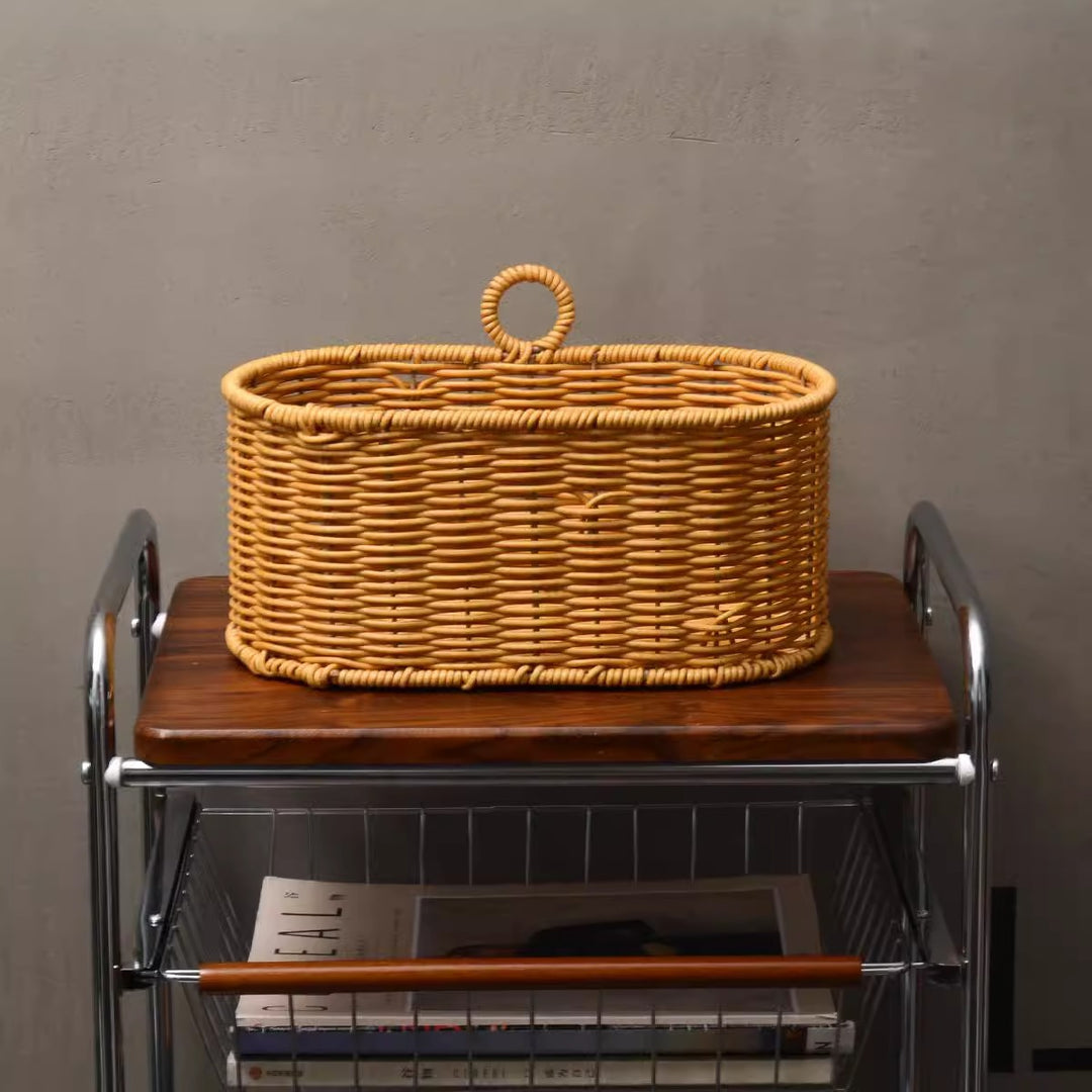 Handwoven willow basket with animal motif