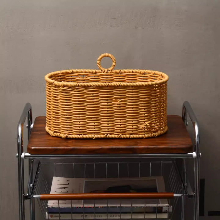 Handwoven willow basket with animal motif