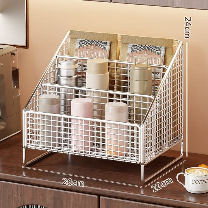 Three-Tier Angled Metal Mesh Countertop Organizer Rack