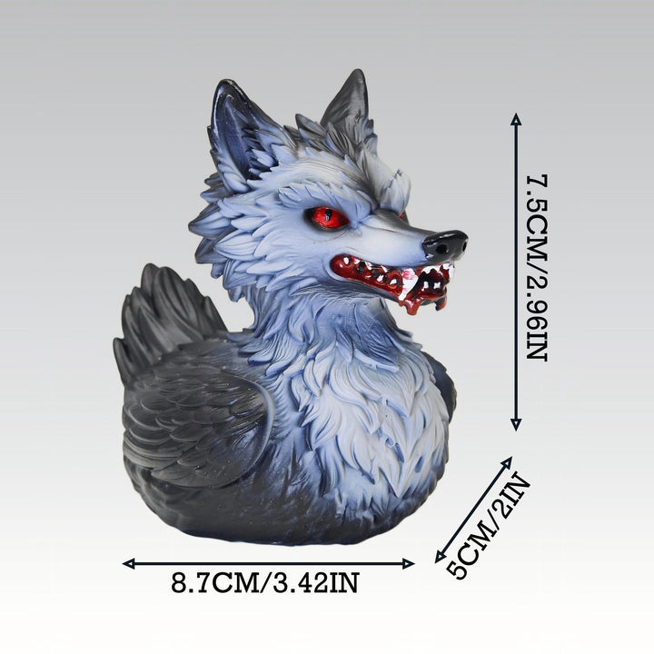 Creepy rubber duck with wolf design
