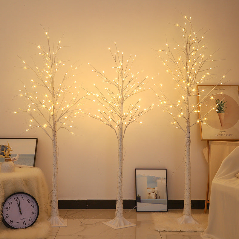 LED birch floor lamp with warm fairy lights and flexible branch arms