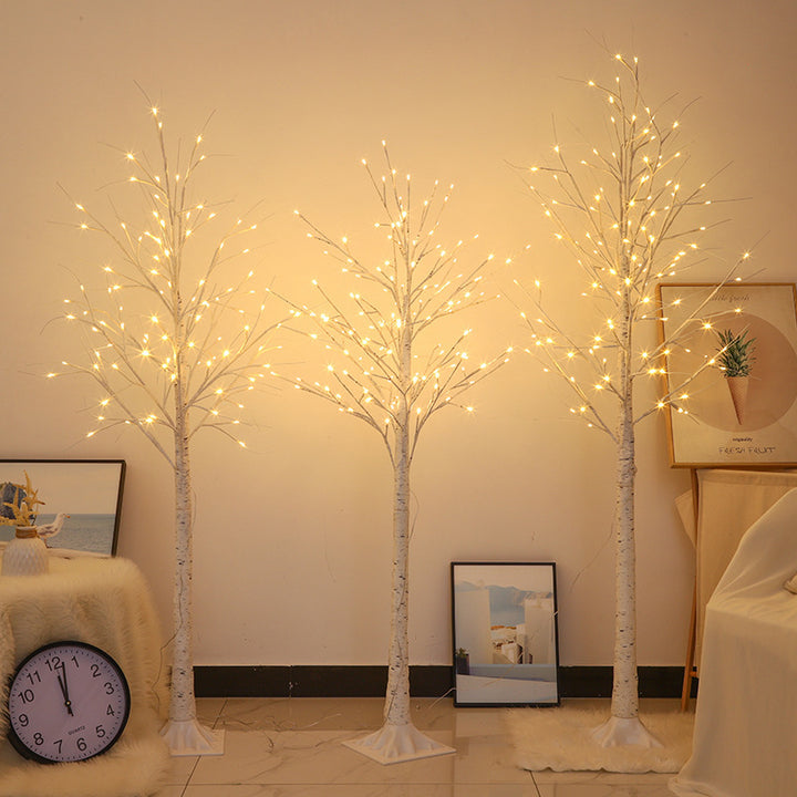 LED birch floor lamp with warm fairy lights and flexible branch arms