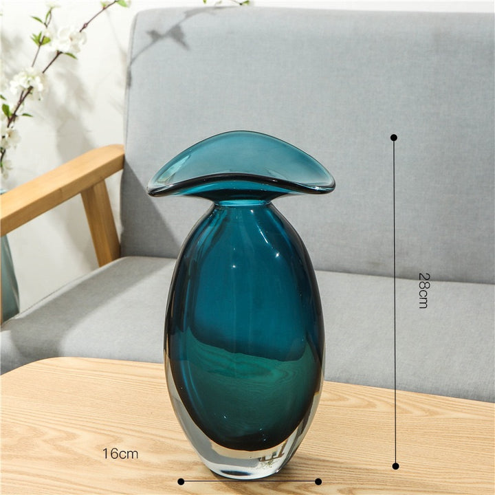 Hand-Blown Sculptural Flared-Top Art Glass Centerpiece Vase