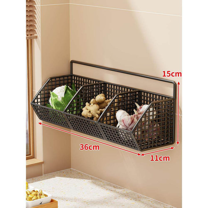 Wall-Mounted Dual-Tier Ventilated Kitchen Produce Storage Basket
