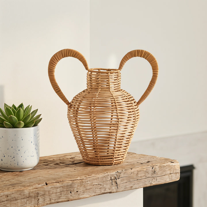 Decorative vase made of woven natural material