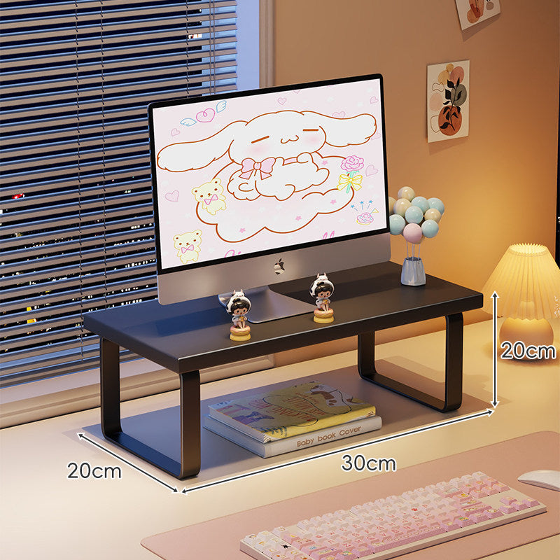 Elevated Monitor Riser Stand with Wood-Effect Top Metal Frame and Under-Shelf Storage
