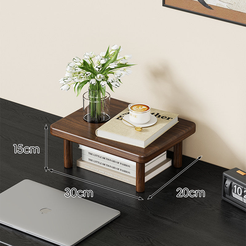Compact Solid Wood Elevated Desk Display Stand with Under-Shelf Storage and Rounded Leg Design
