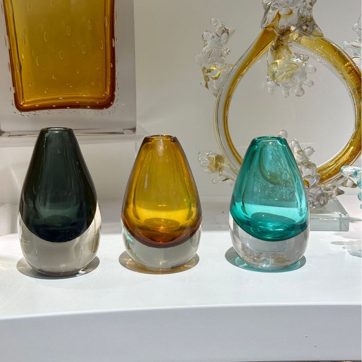 Hand-Blown Teardrop Weighted Glass Bud Vase