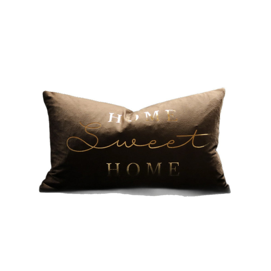 Rectangular Embroidered Slogan Throw Pillow Cover with Metallic Script Accent