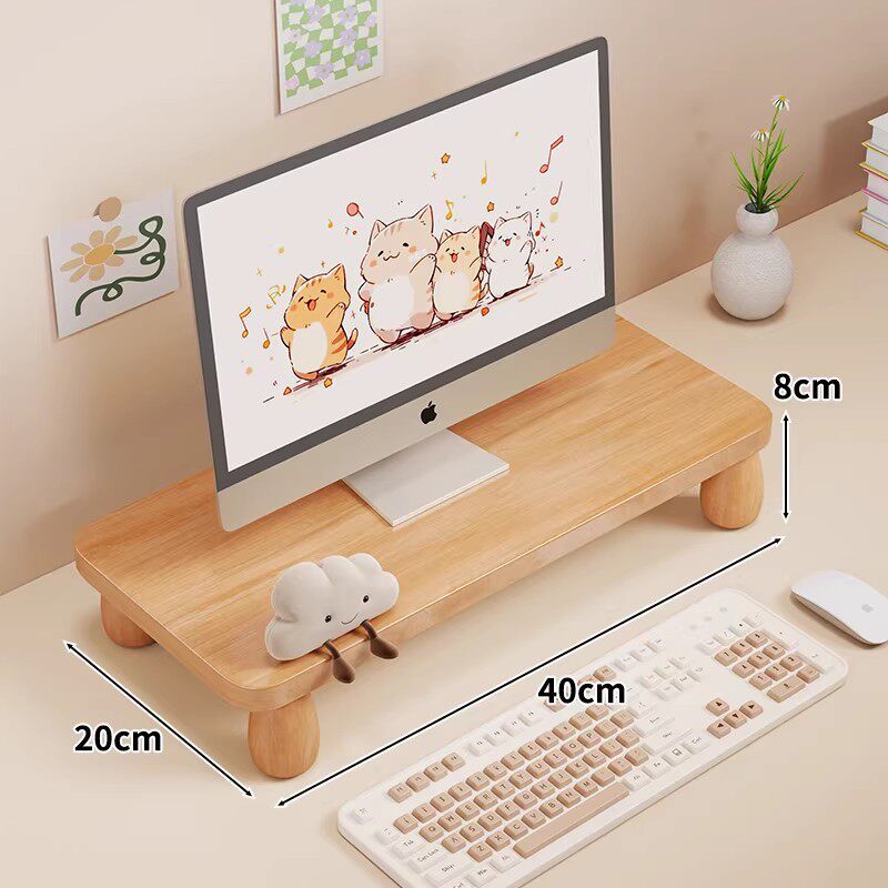 Solid Wood Low-Profile Monitor and Display Riser with Rounded Peg Legs and Keyboard Slide-Out Space