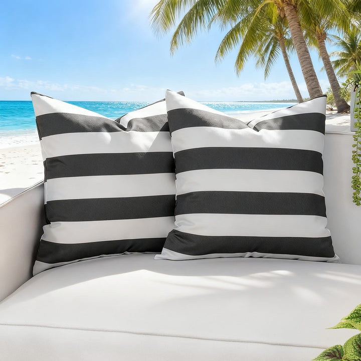 Outdoor Weather-Resistant Striped Square Throw Pillow Covers