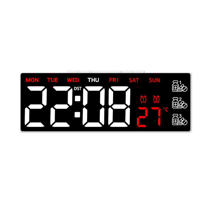 Digital LED desk clock with temperature and day of the week display