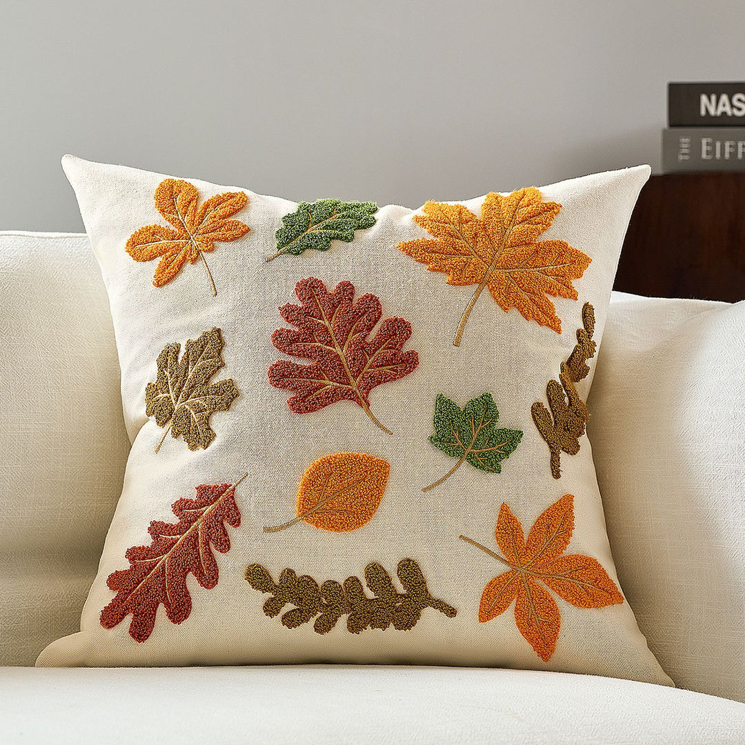 Embroidered Autumn Pumpkin Velvet Accent Pillow Cover