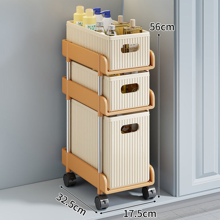 Slim Rolling Gap Storage Cart with Removable Inner Bin and Top Organizer