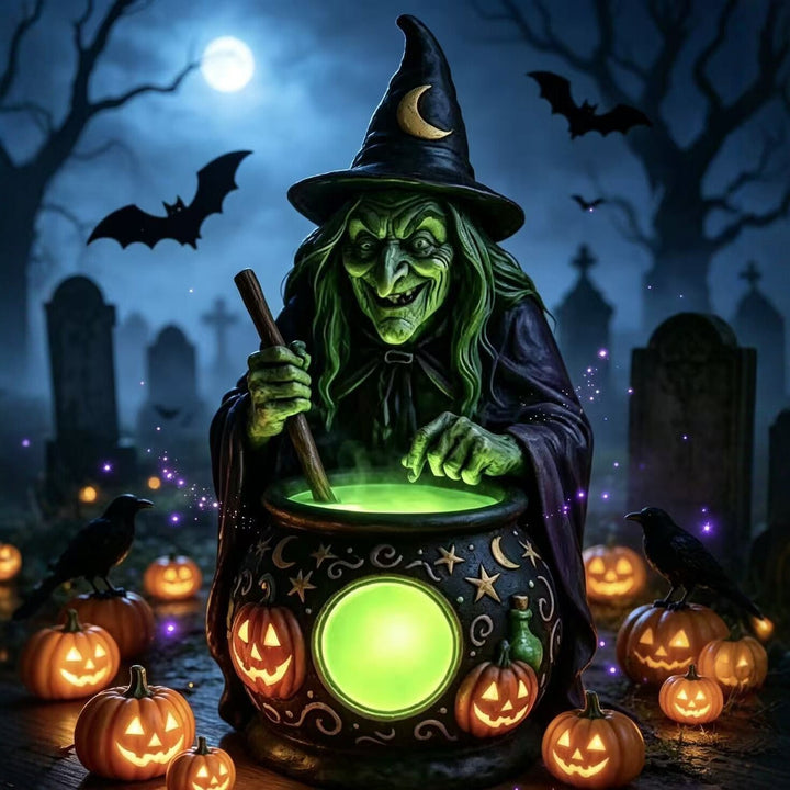 Decorative witch figure with cauldron