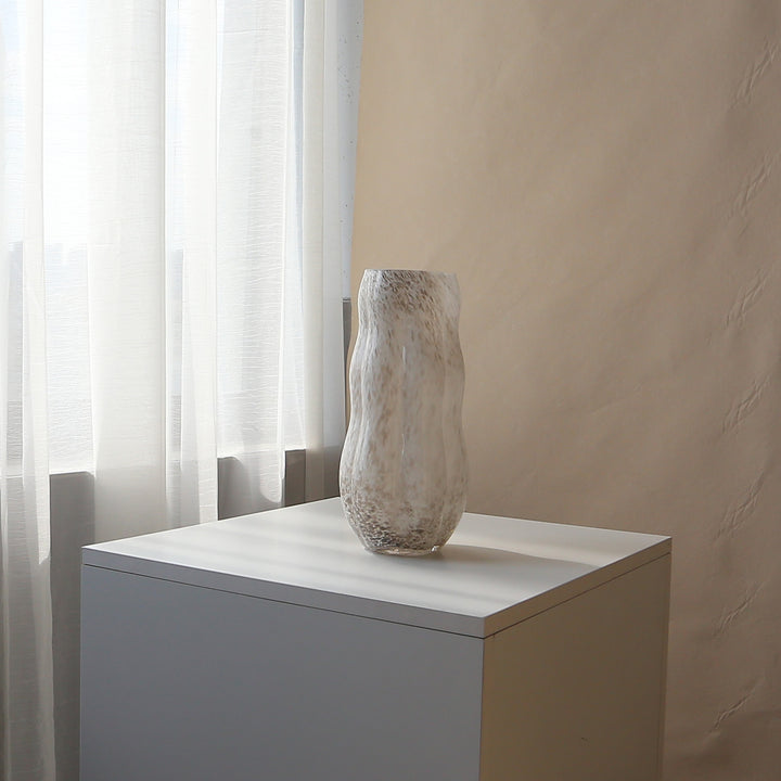 Handcrafted Speckled Textured Glass Tabletop Accent Vase with Curved Bulb Silhouette