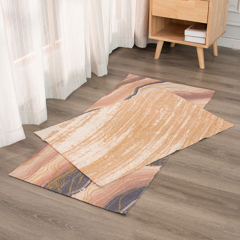 Rectangular flat-woven living room rug with marbled look and metallic shimmering accent structure