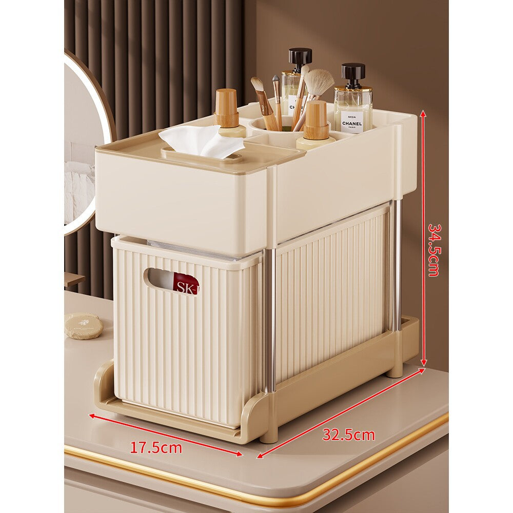Tiered Vertical Cosmetic and Bathroom Storage Drawer Organizer with Removable Bins and Carry Handles