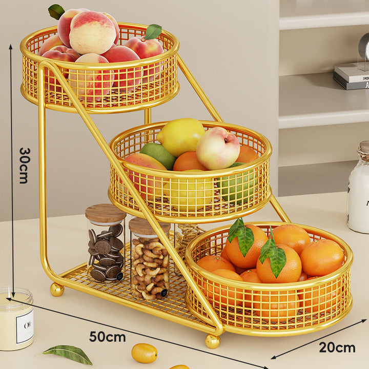 Three-Tier Angled Metal Mesh Countertop Fruit and Produce Organizer