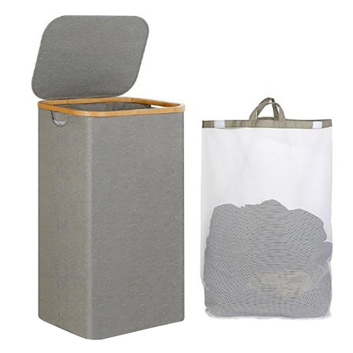 Stylish laundry basket with wooden lid