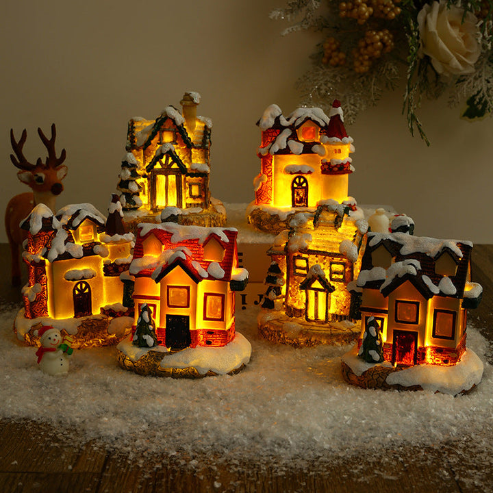 Illuminated Christmas village made of ceramic
