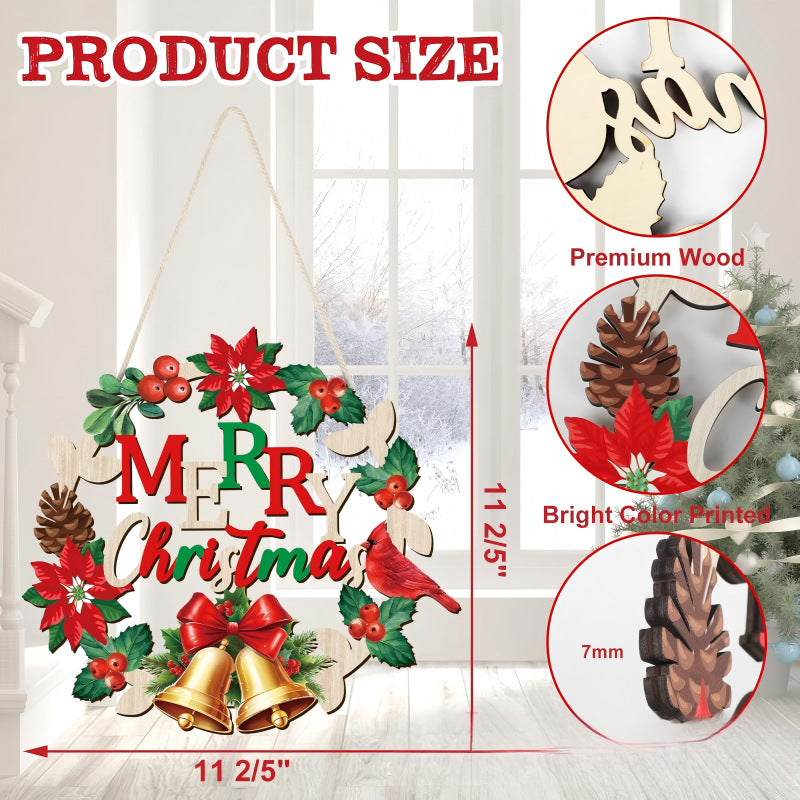 Decorative wooden sign with winter motifs