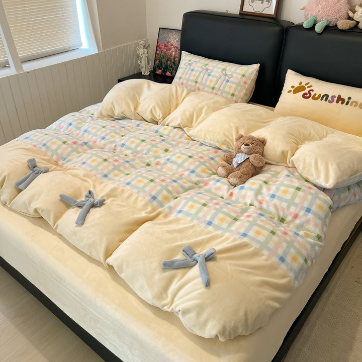 Soft Flannel Checkered Duvet Cover Set