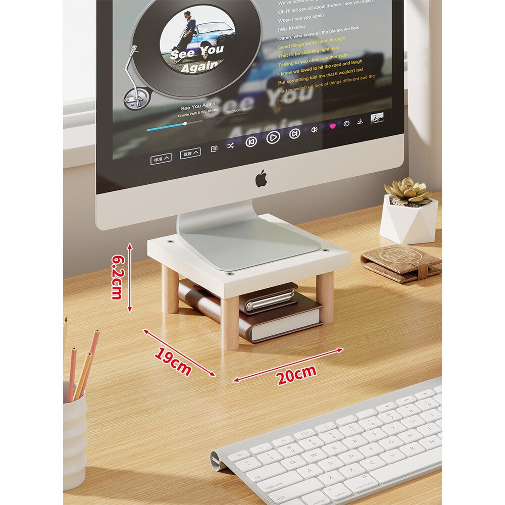 Elevated Wooden-Leg Monitor Riser with Under-Shelf Storage