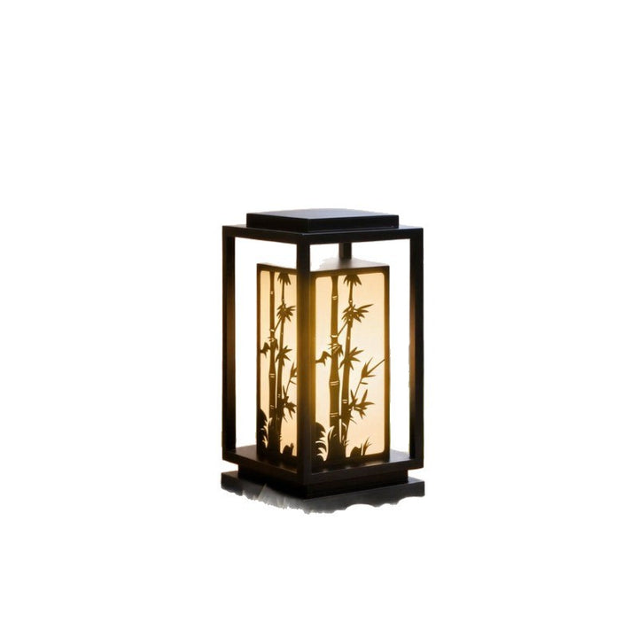 Japanese inspired solar garden floor lantern with wooden frame