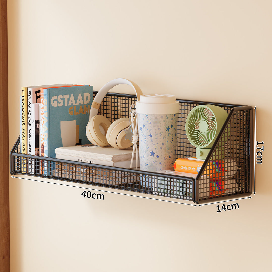 Wall-mounted mesh storage shelf