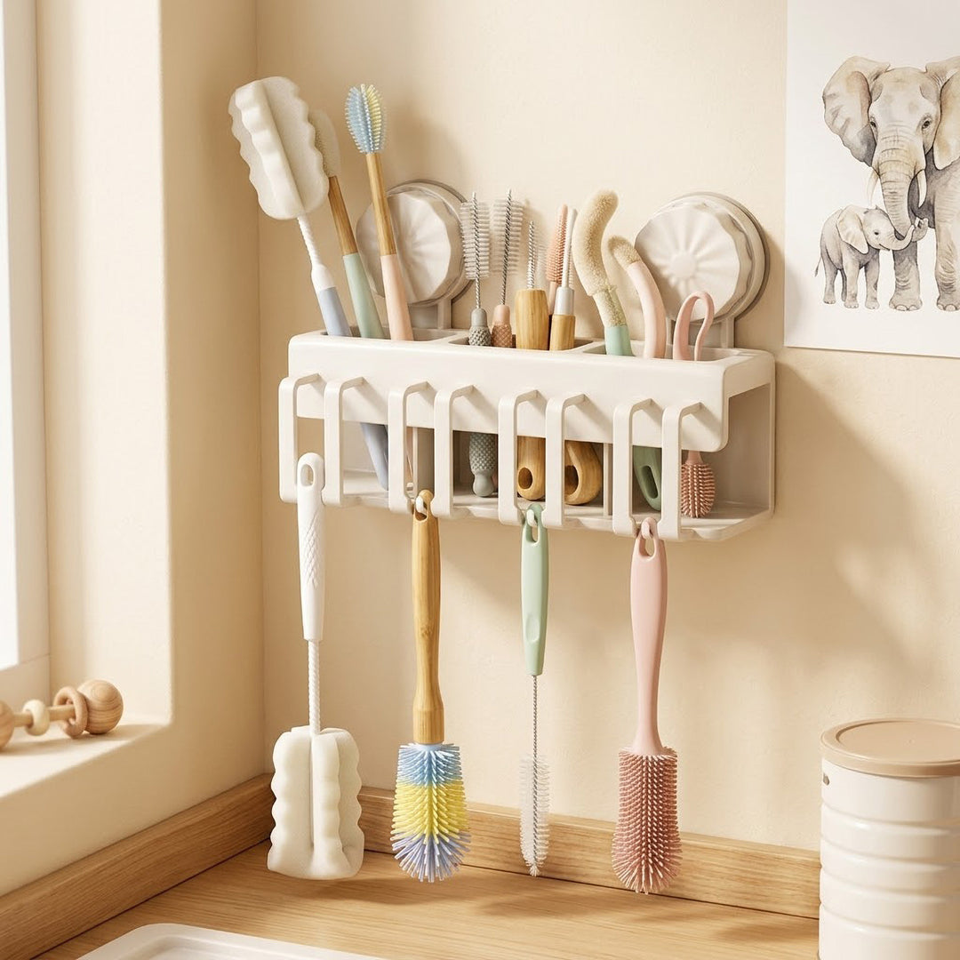 Wall-Mounted Toothbrush and Toothpaste Dispenser Organizer with Protective Covers