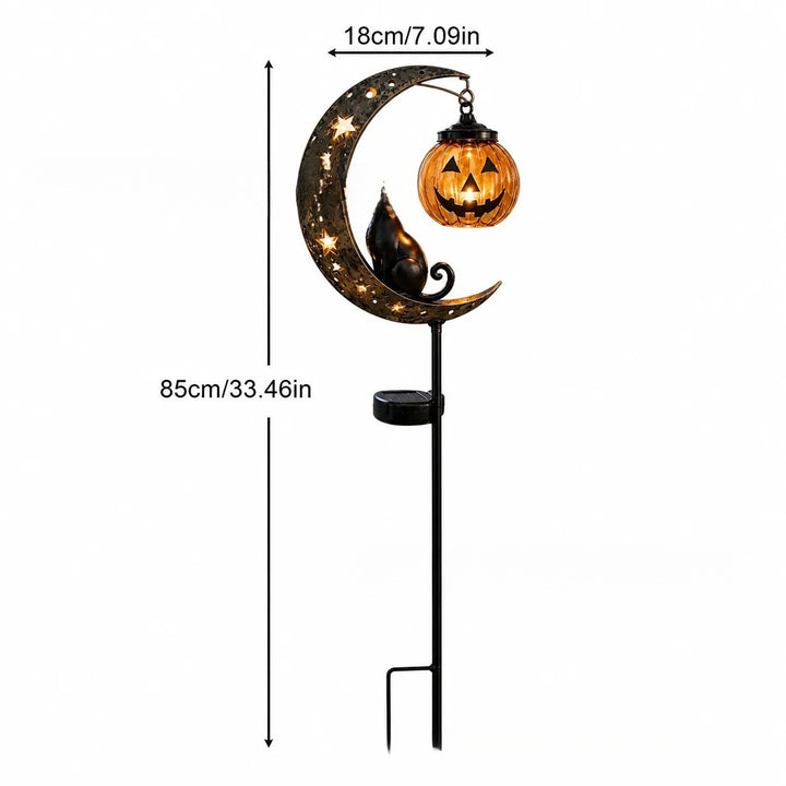 Solar-powered Half-moon Garden Stake Lantern with Cat Silhouette