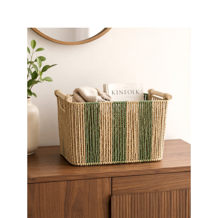 Elegant storage basket with sturdy handles