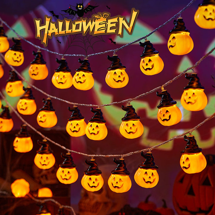 Decorative Halloween string lights with pumpkin motifs