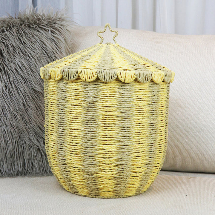 Basket with lid and decorative design