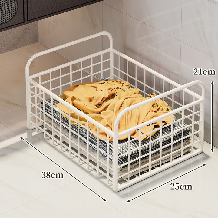 Metal Grid Storage Basket with Carry Handles for Shelving and Cabinet Organization