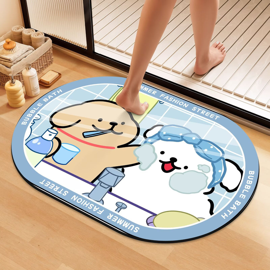 Playful Cartoon Dog Bath Mat