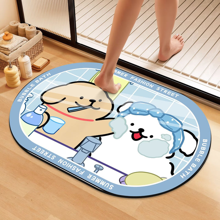 Playful Cartoon Dog Bath Mat