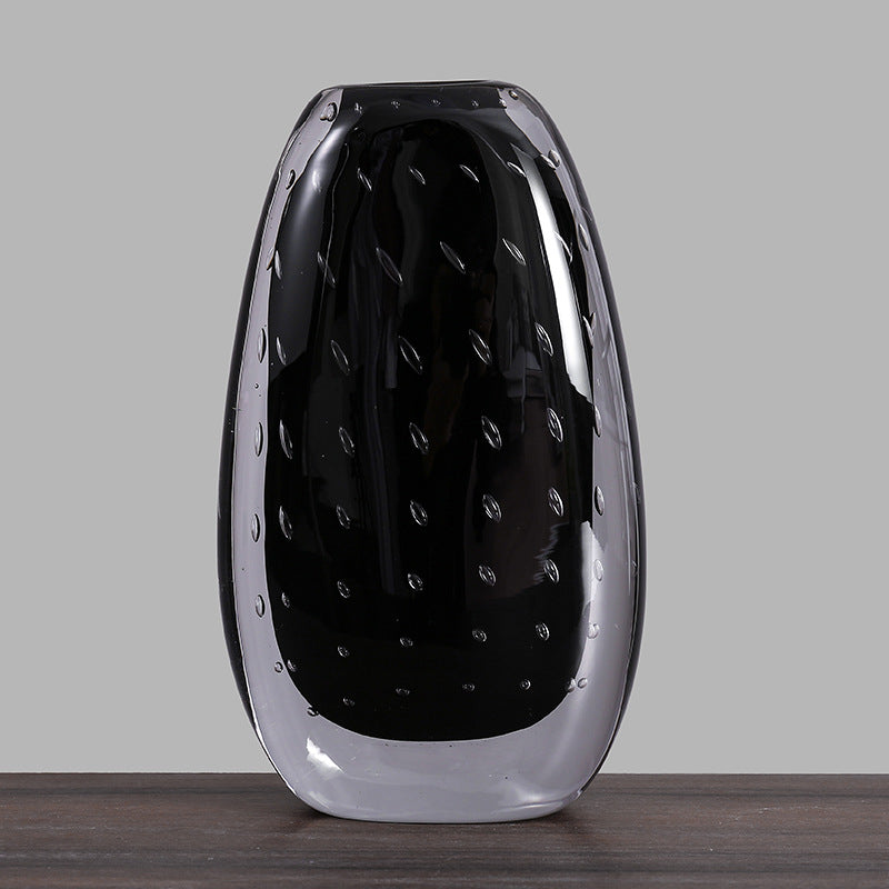 Hand-Blown Bubble-Encased Oval Glass Decorative Vase